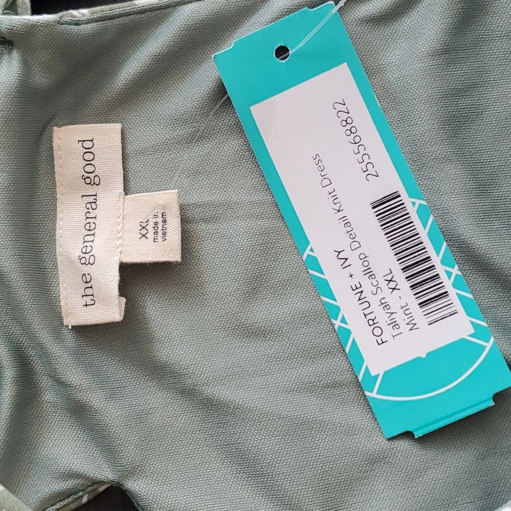 New Green Scallop Knit Dress Sleeveless Fortune + Ivy Women's Size XXL - Picture 5 of 6
